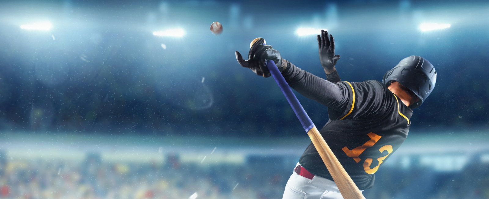 Generated image of a baseball player batting in a large stadium